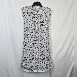 Loft Outlet Women's White Floral‎ Tie Front Cap Sleeve Button Down Shift Dress M